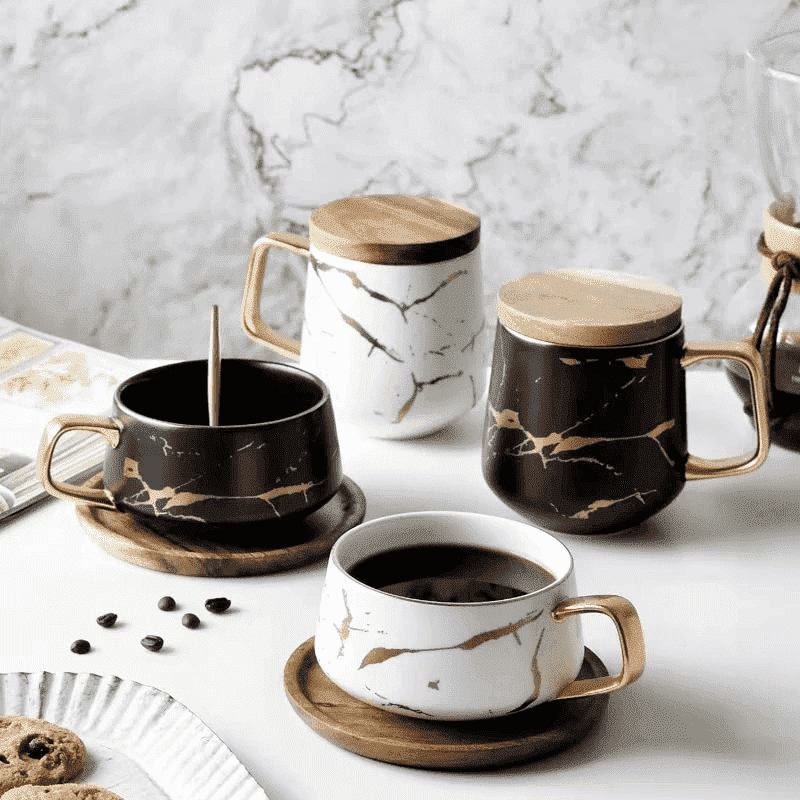 Kintsugi Nordic Ceramic Tall Mug, 400ml White Porcelain