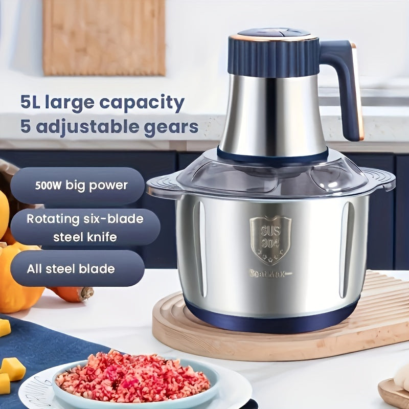 Stainless Steel Food Processor for Kitchen - 5L Bowl, 5000 rpm Motor, view 3