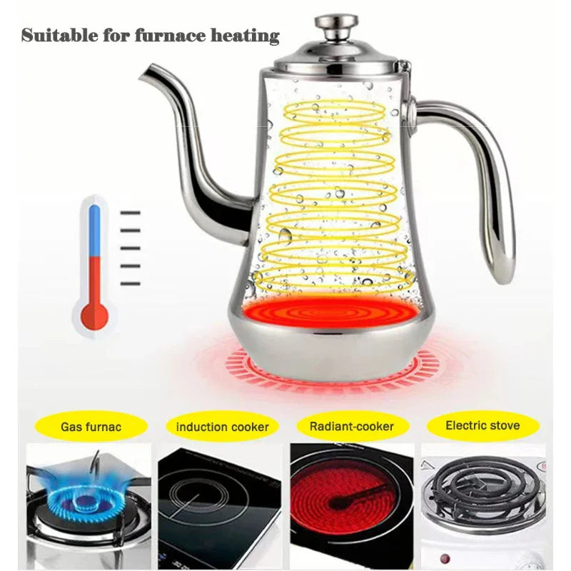 Food-Grade Stainless Steel Tea Kettle with Strainer - 1.5L, Long Spout, view 4