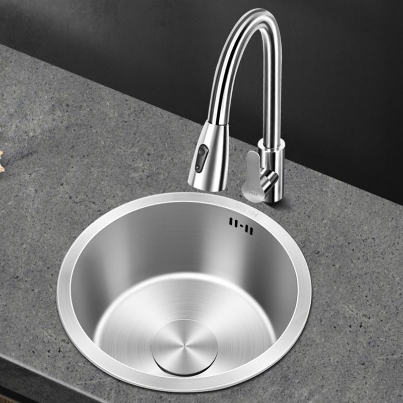 Contemporary Round Stainless Steel Kitchen Sink - Undermount, 11", view 10
