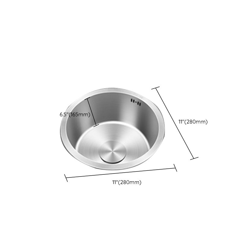 Contemporary Round Stainless Steel Kitchen Sink - Undermount, 11", view 7