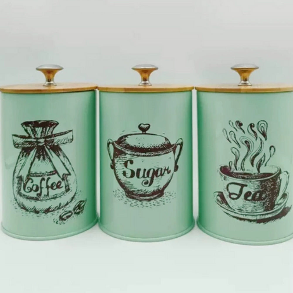 Iron Airtight Storage Canister Set for Kitchen - Bamboo Lids, 3pcs, view 10