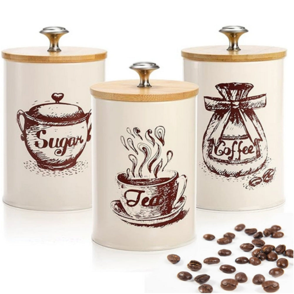 Iron Airtight Storage Canister Set for Kitchen - Bamboo Lids, 3pcs, view 12