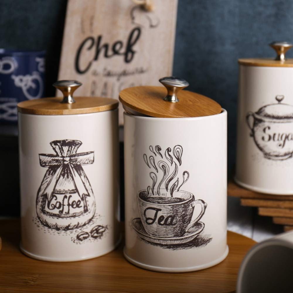 Iron Airtight Storage Canister Set for Kitchen - Bamboo Lids, 3pcs, view 2