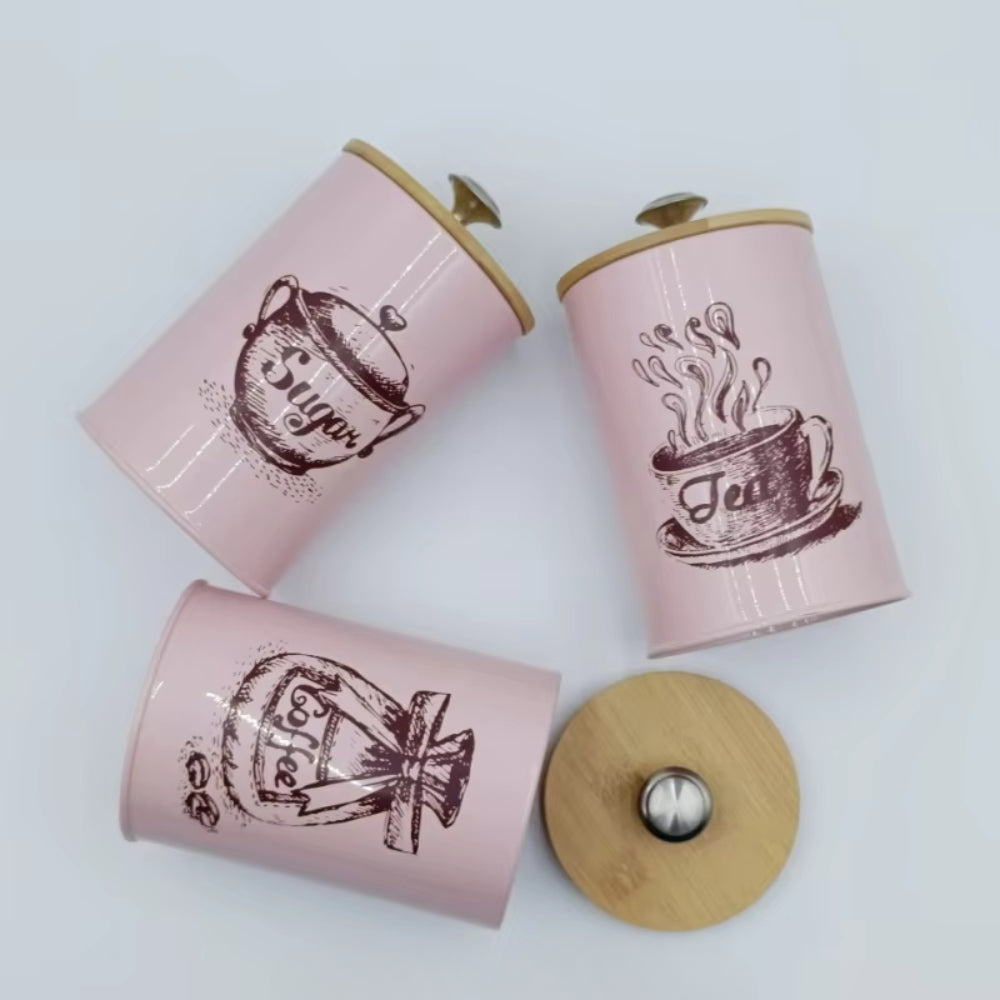 Iron Airtight Storage Canister Set for Kitchen - Bamboo Lids, 3pcs, view 5
