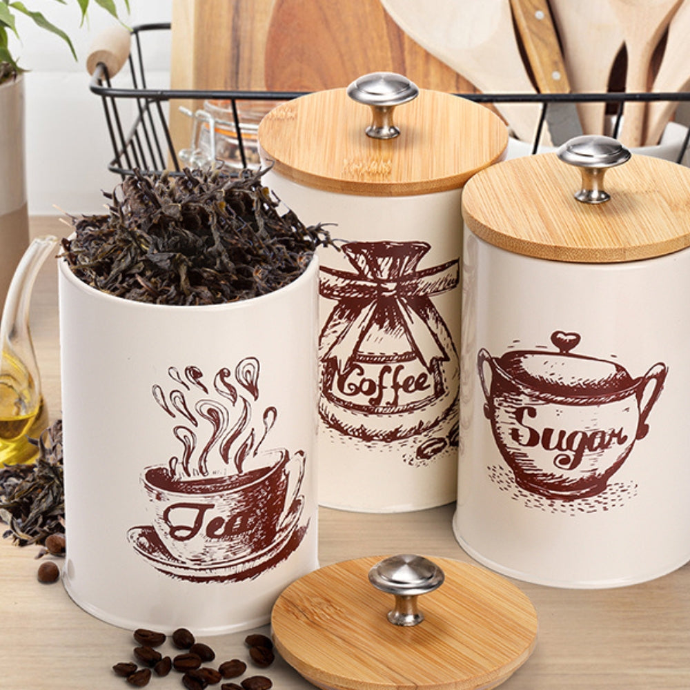 Iron Airtight Storage Canister Set for Kitchen - Bamboo Lids, 3pcs, view 6