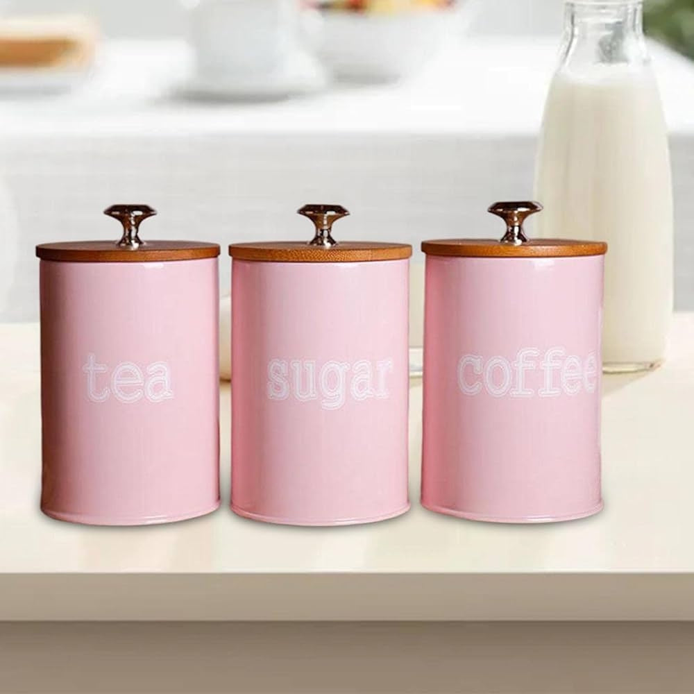 Iron Airtight Storage Canister Set for Kitchen - Bamboo Lids, 3pcs, view 8