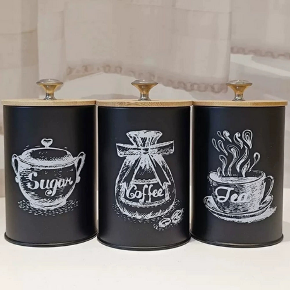 Iron Airtight Storage Canister Set for Kitchen - Bamboo Lids, 3pcs, view 9