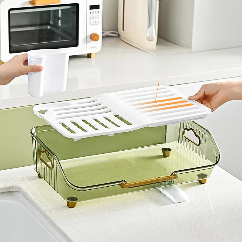 Detachable Sink Dish Drainer Countertop Organizer with Utensil Holder - PP, view 4