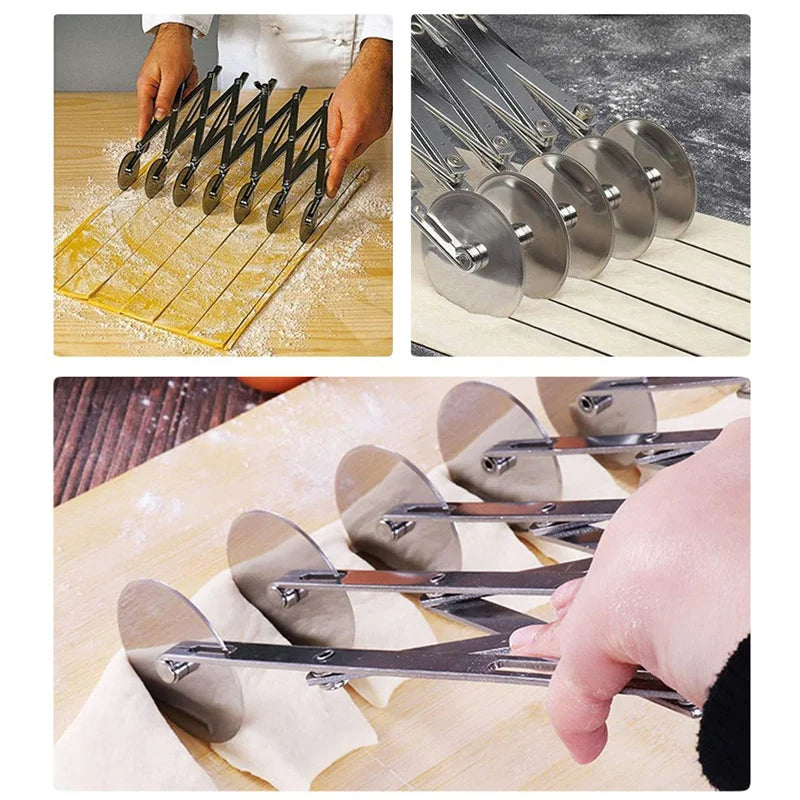Stainless Steel Dough Cutter for Pizza and Pastries - Foldable, 3-7 Wheels, view 2