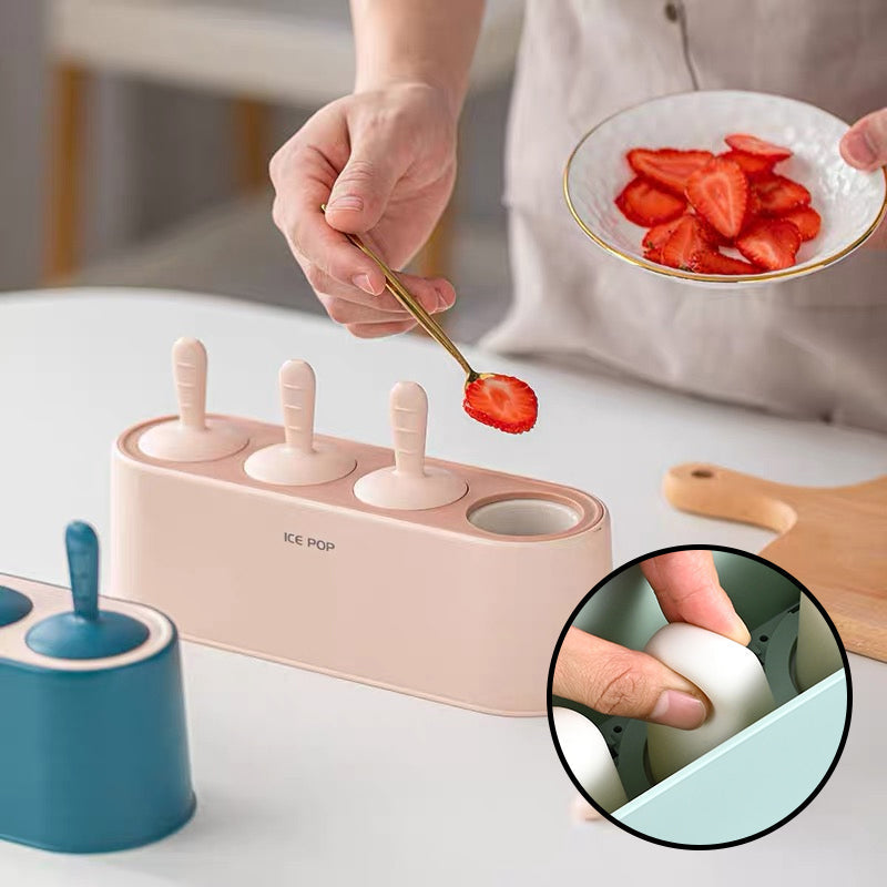 Silicone Ice Cream Mold Set for Kitchen - 3.5in, Pink Green Blue, view 4