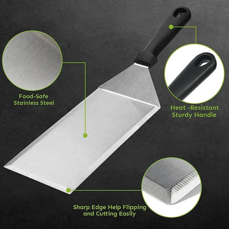 Stainless Steel Long Grill Spatula for Outdoor Cooking - Cutting Edges, view 3