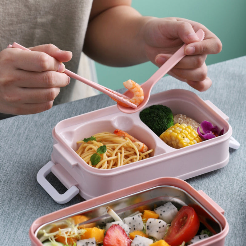 Portable Three Stackable Lunch Box - 304 Stainless Steel, Blue, view 3