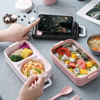 Portable Three Stackable Lunch Box - 304 Stainless Steel, Blue, view 4