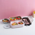 Portable Three Stackable Lunch Box - 304 Stainless Steel, Blue, view 6