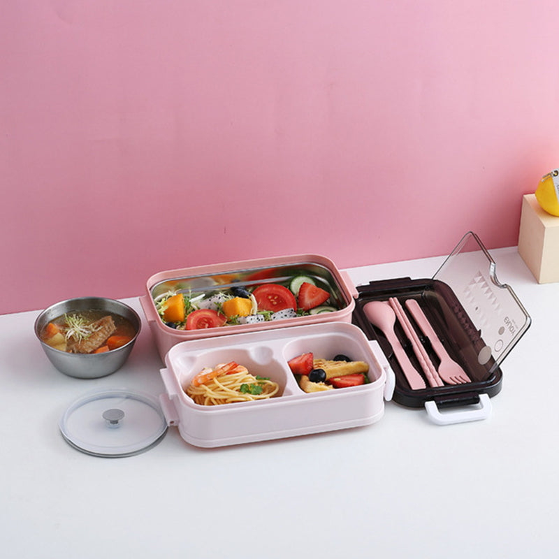 Portable Three Stackable Lunch Box - 304 Stainless Steel, Blue, view 6