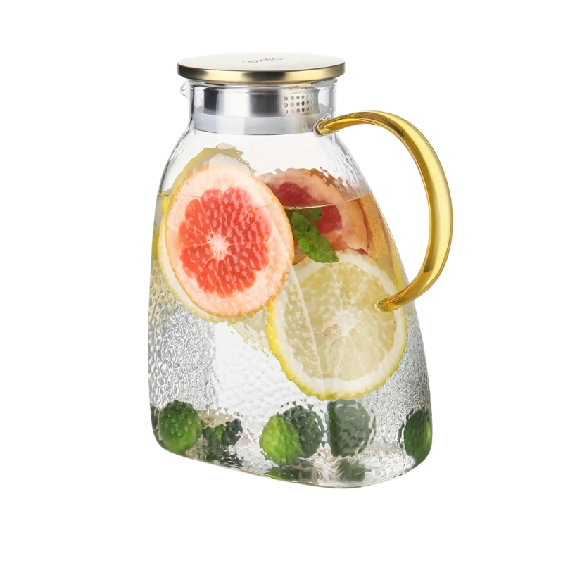 Borosilicate Glass Pitcher with Handle and Lid - 1.8L, Clear, Heat-Resistant