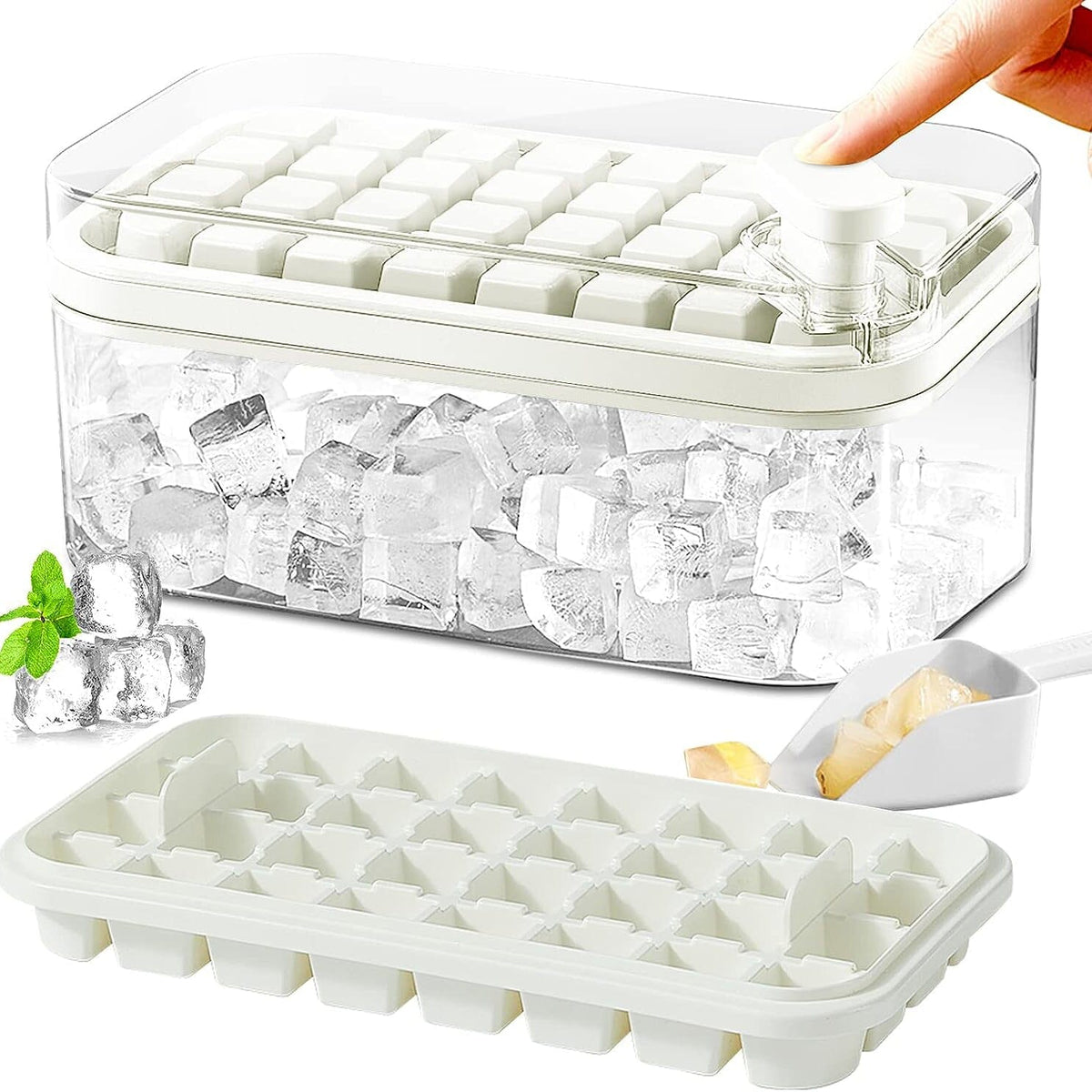 Ice Cube Tray Set with Lid and Container - 64 Piece, 101oz Capacity, Silicone, view 10