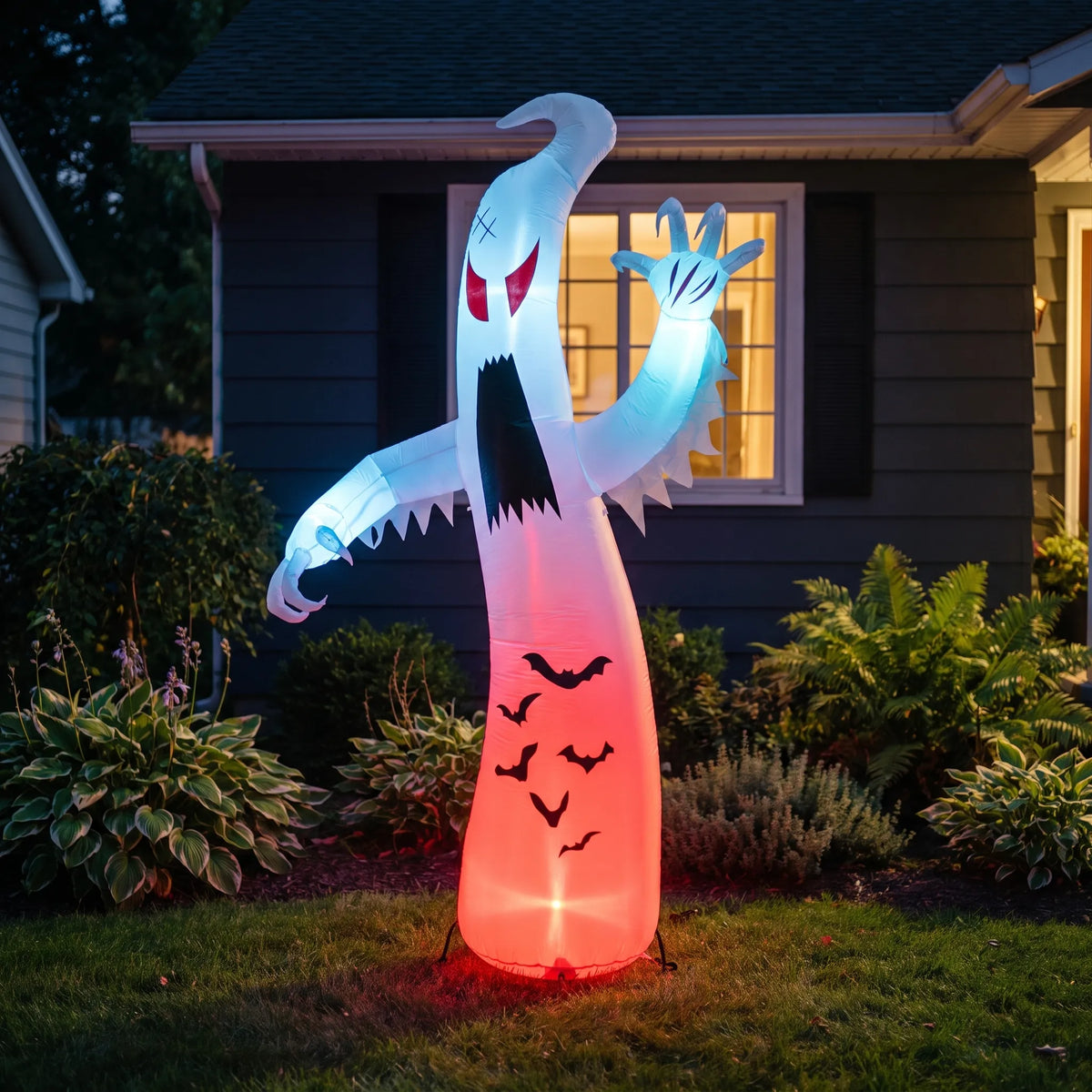 Large Lighted Halloween Inflatable Ghost Round Outdoor Decor