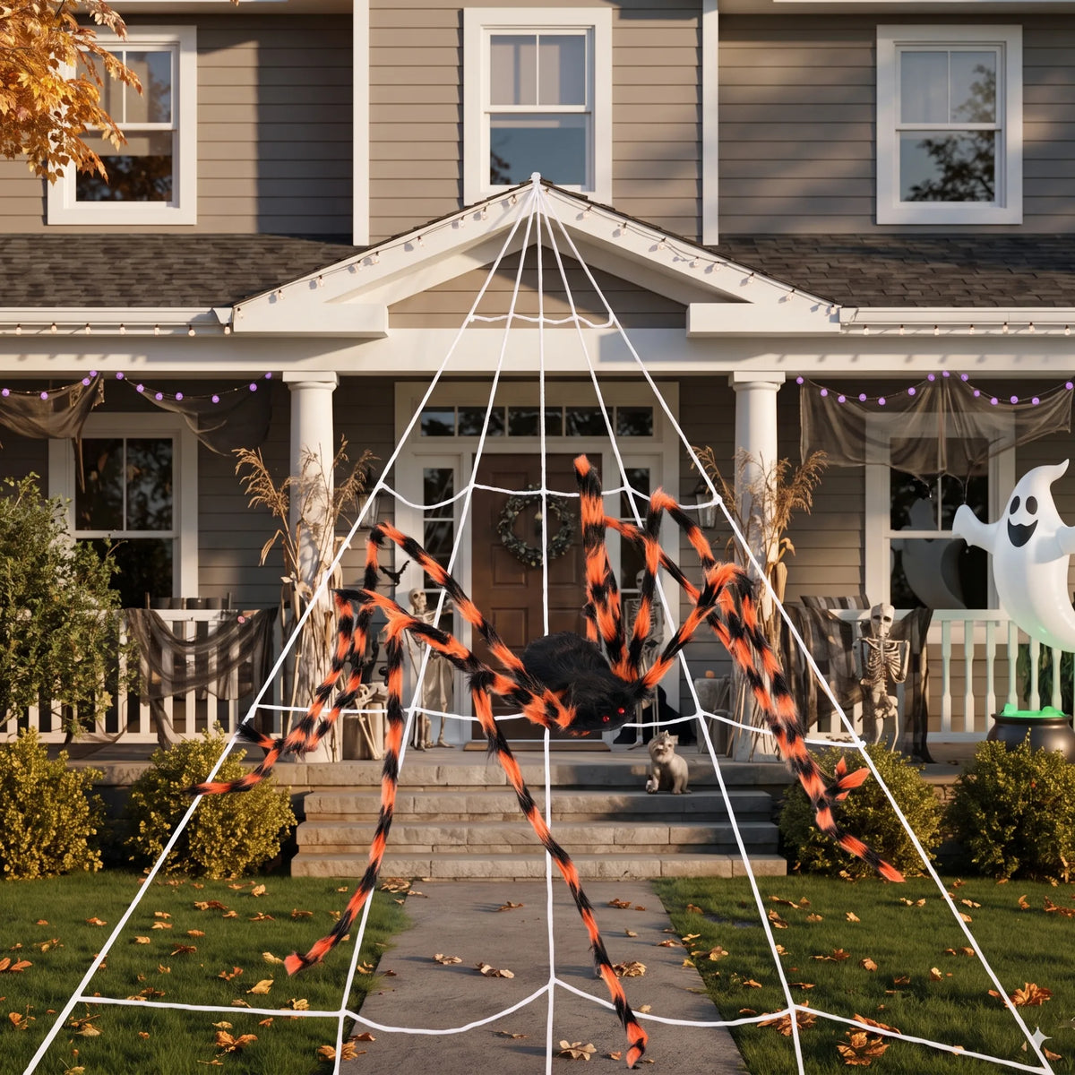 Large Outdoor Halloween Spider with Giant Web 7m
