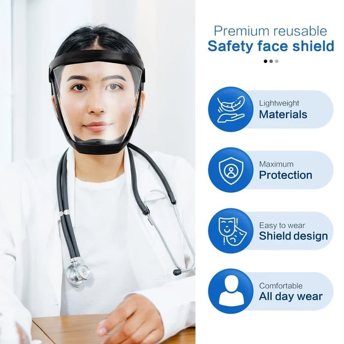 Large Transparent Full-Wrap PC Face Shield, Headband, One Size