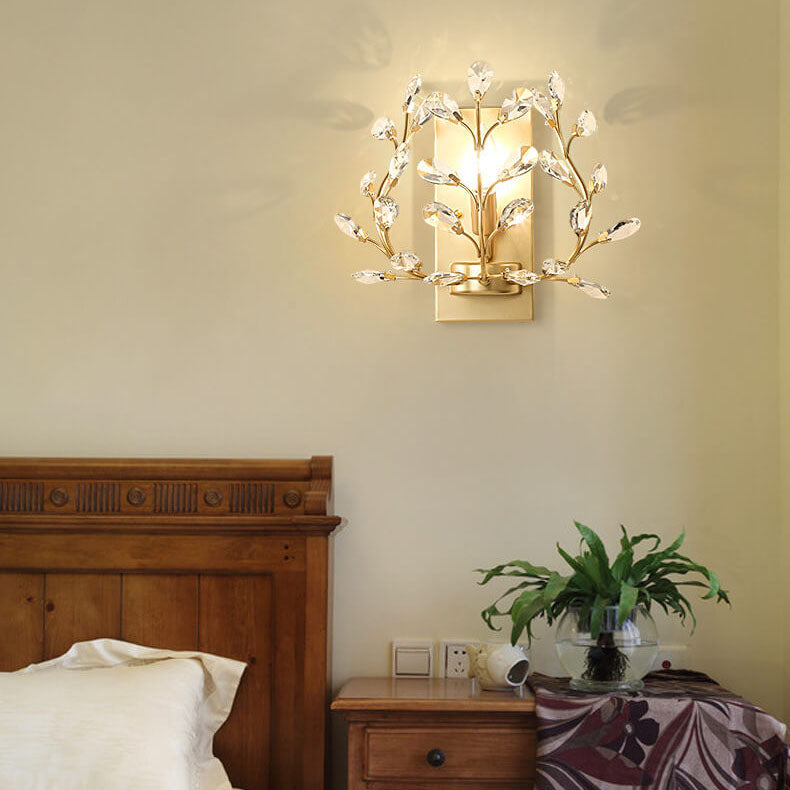 Leaf-Pattern Crystal and Metal Wall Light, 1 Bulb, 220V-240V, IP20