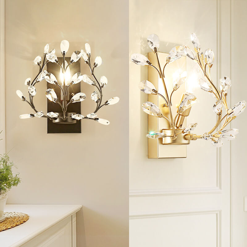 Leaf-Pattern Crystal and Metal Wall Light, 1 Bulb, 220V-240V, IP20