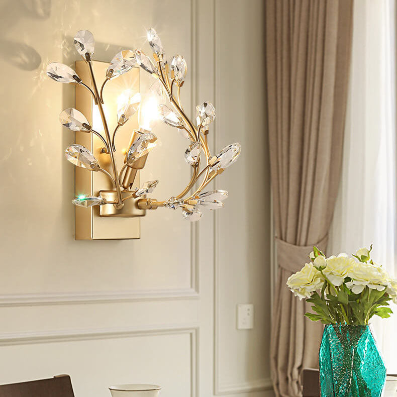 Leaf-Pattern Crystal and Metal Wall Light, 1 Bulb, 220V-240V, IP20