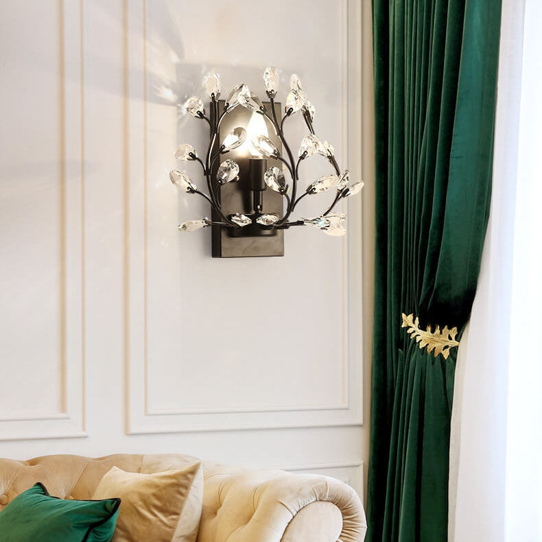 Leaf-Pattern Crystal and Metal Wall Light, 1 Bulb, 220V-240V, IP20