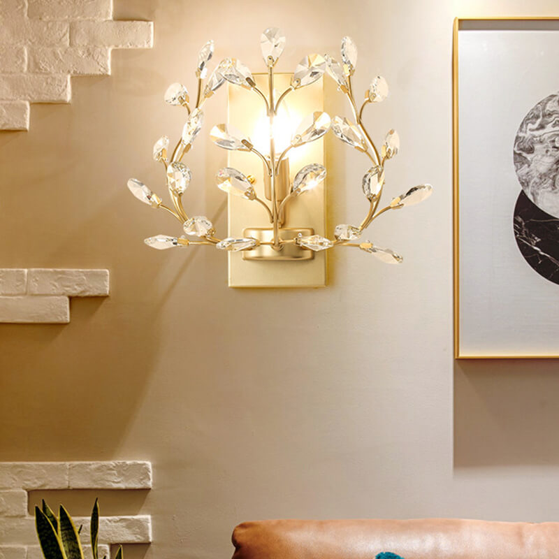 Leaf-Pattern Crystal and Metal Wall Light, 1 Bulb, 220V-240V, IP20