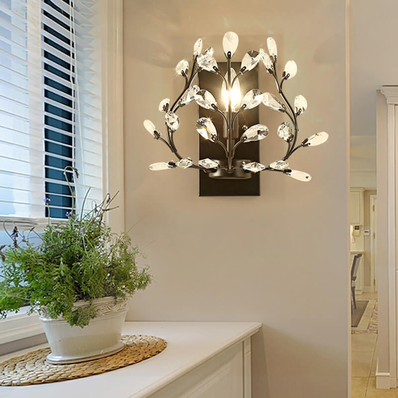 Leaf-Pattern Crystal and Metal Wall Light, 1 Bulb, 220V-240V, IP20