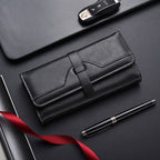 Leather Long Wallet with Button Closure