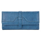 Leather Long Wallet with Button Closure