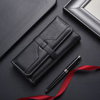 Leather Long Wallet with Button Closure