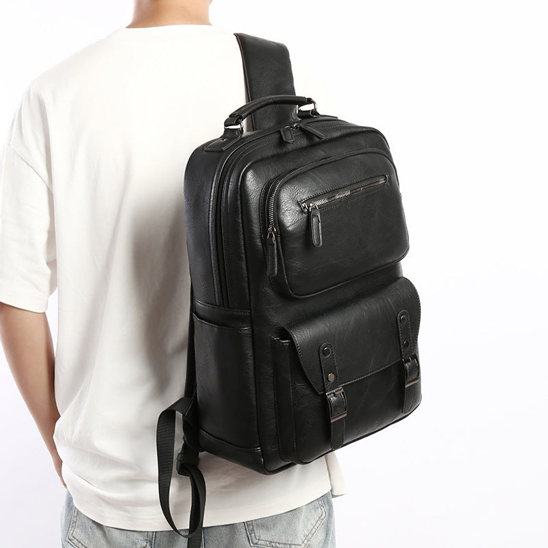 Leather Organiser Backpack with Laptop Sleeve, 17*5*12 inch