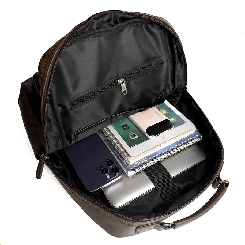 Leather Organiser Backpack with Laptop Sleeve, 17*5*12 inch