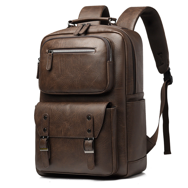 Leather Organiser Backpack with Laptop Sleeve, 17*5*12 inch