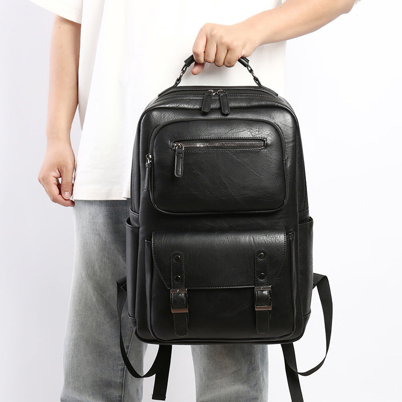 Leather Organiser Backpack with Laptop Sleeve, 17*5*12 inch