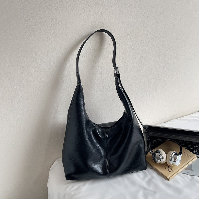 Leather Slouchy Handbag with Adjustable Shoulder Strap