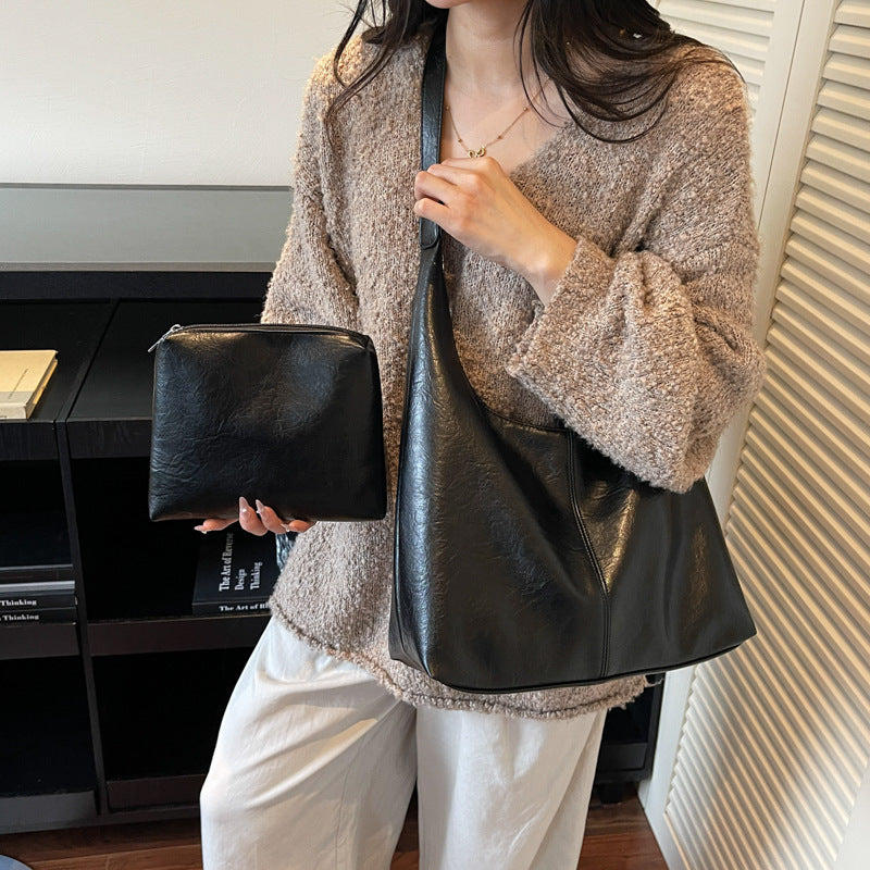 Leather Slouchy Handbag with Adjustable Shoulder Strap