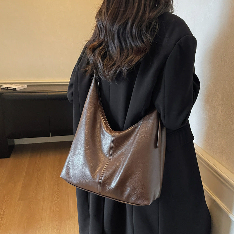 Leather Slouchy Handbag with Adjustable Shoulder Strap