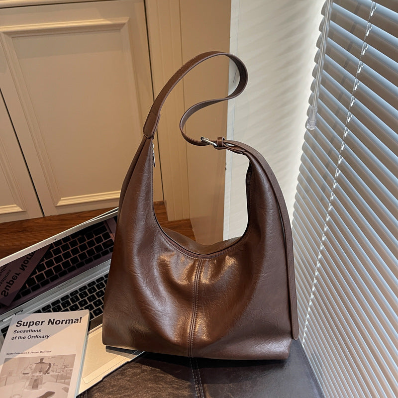 Leather Slouchy Handbag with Adjustable Shoulder Strap