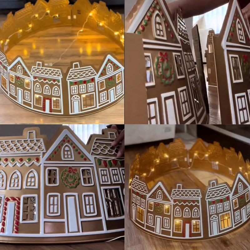 LED Gingerbread House Christmas Tree Collar, PVC, 5 Panels