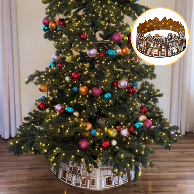 LED Gingerbread House Christmas Tree Collar, PVC, 5 Panels