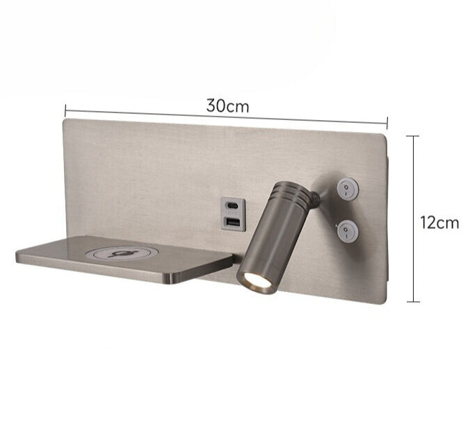 LED Wall Light with Shelf and USB Connection for Bedroom and Office