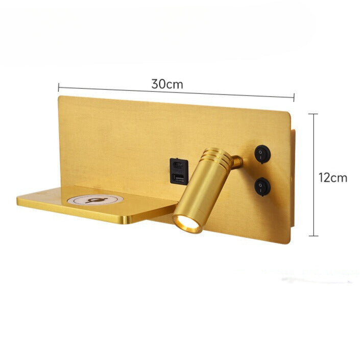 LED Wall Light with Shelf and USB Connection for Bedroom and Office