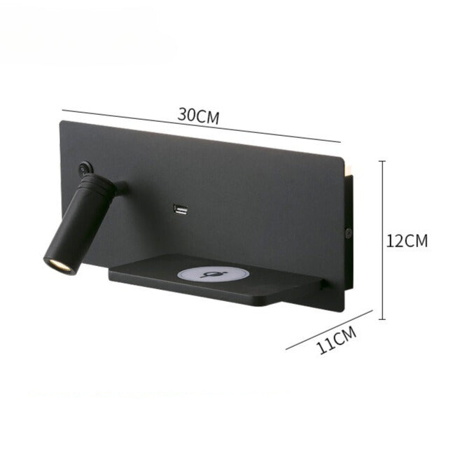 LED Wall Light with Shelf and USB Connection for Bedroom and Office