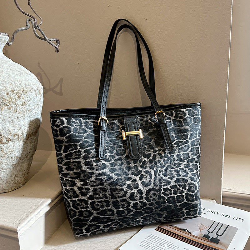 Leopard and Geometric Print Tote Bag with Sturdy Handles