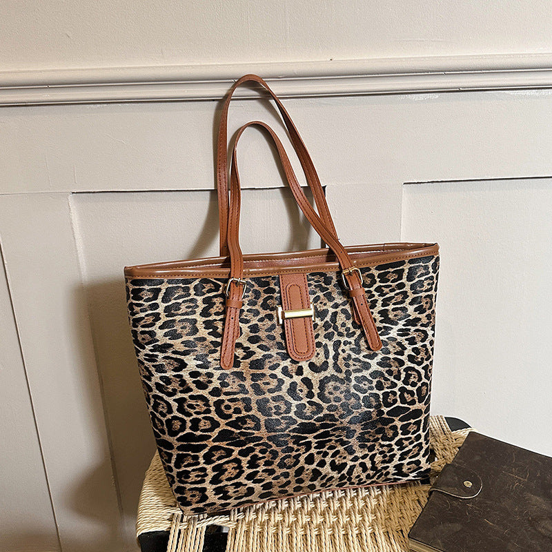 Leopard and Geometric Print Tote Bag with Sturdy Handles