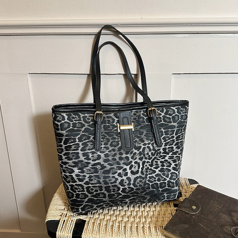 Leopard and Geometric Print Tote Bag with Sturdy Handles